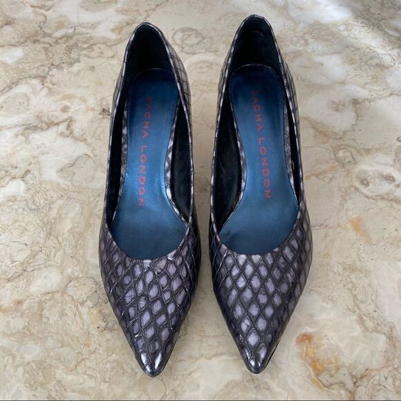 Sacha London Metallic Croc Embossed Leather Heels - Picture 2 of 9